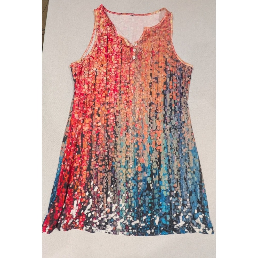 Tunic Tank Top Womens L Multi-color Excellent Abstract Mosaic Henley